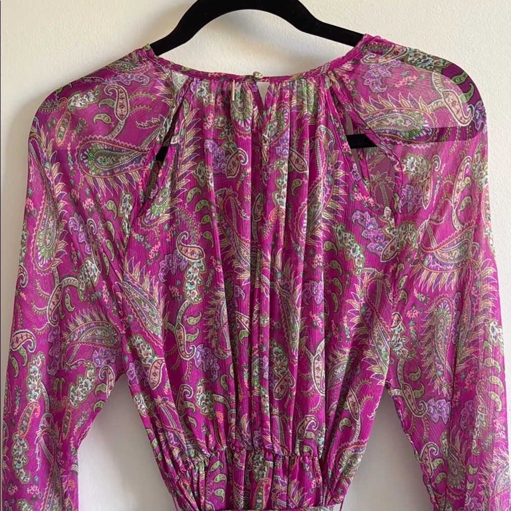 MISA Los Angeles Leila Fuchsia Paisley Chiffon Midi Dress | XS (Fits Small) - Picture 8 of 8